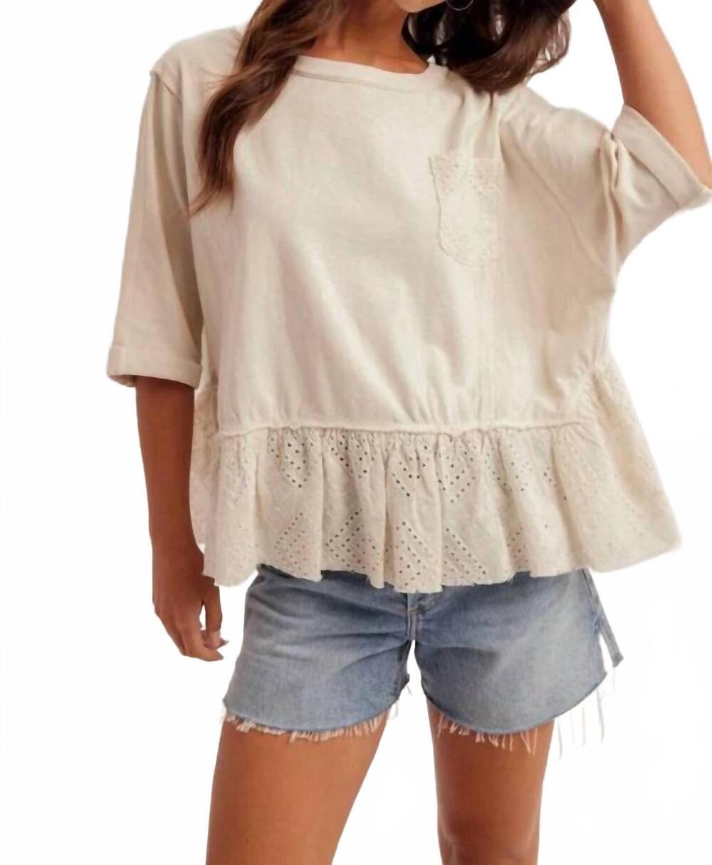 NEW HEM & THREAD women's katie lace ruffle top in ecru